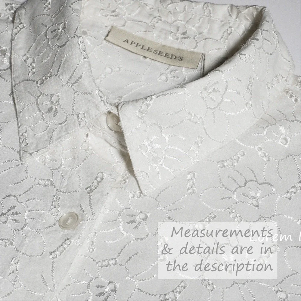 Romantic White 100% Cotton Eyelet Button-Down Top Feminine Luxe Plus Size 2X XXL - Picture 4 of 6